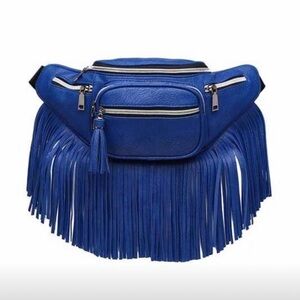Fanny Pack Fringe Faux Leather. Royal Blue. NWOT